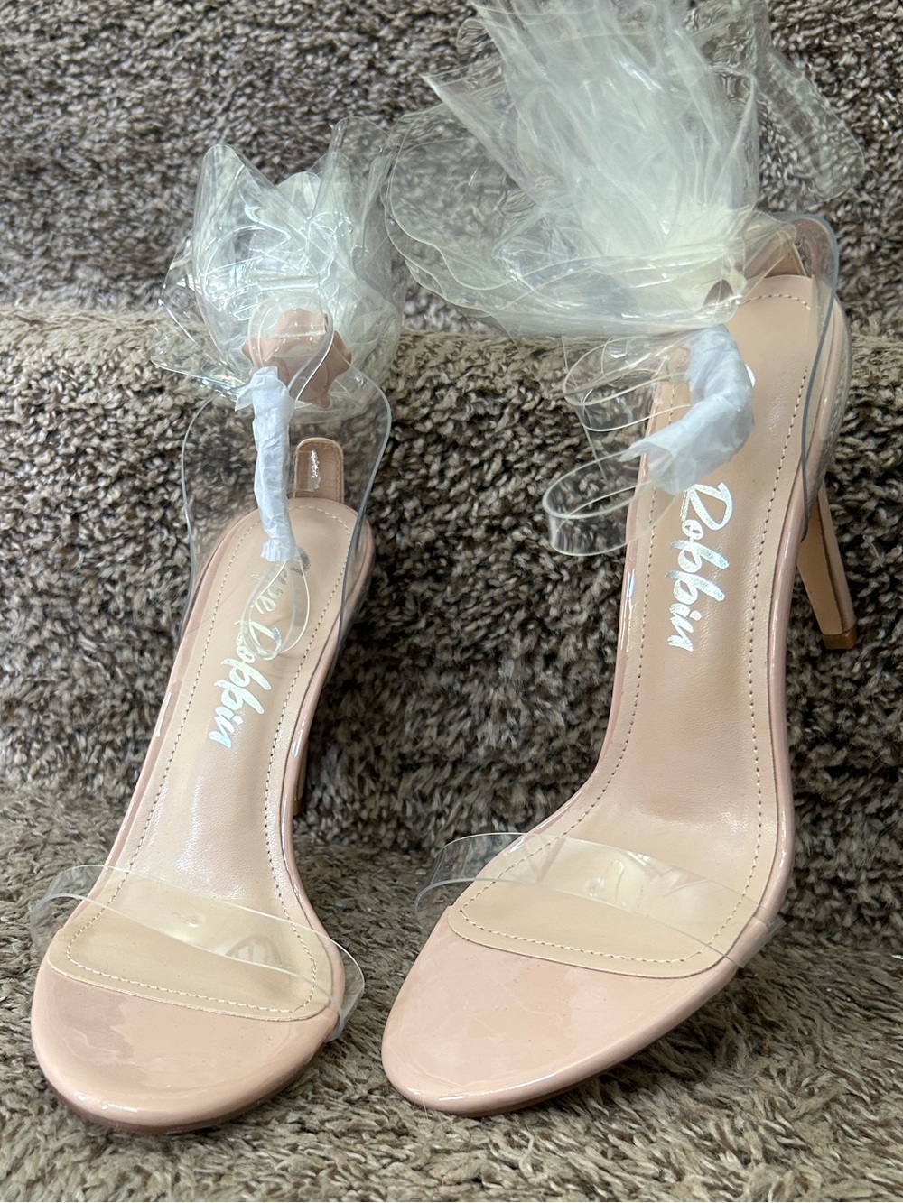 Cape Robbin Blush Nude Clear Strap Stiletto Heels